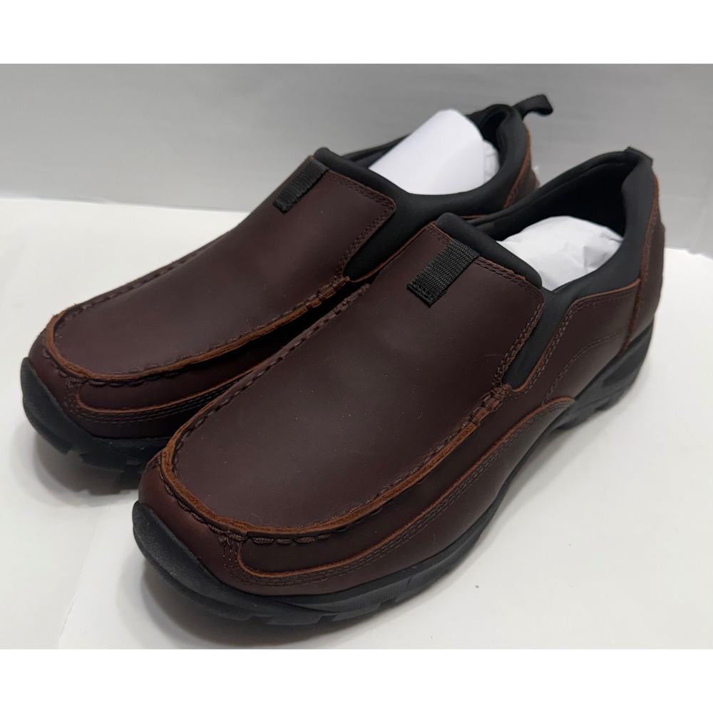 Lands End Mens All Weather Leather Slip On Shoes Brown Loafers 12EE NWT